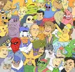 Dank memes and fan art featuring a group of cartoon and anime characters with the number 69