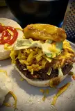 Bison chili and ground beef burger