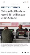 Is the giant waking up, getting ready to move the world. https://www.straitstimes.com/business/china-sell-off-leads-to-record-51-trillion-gap-with-us-stocks