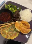 Miniature vegetarian feast with homemade kimchi Mandu