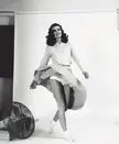 Fashion model Paula Turnbull in photo shoot for Rush's 'Permanent Waves' album cover, 1979