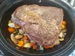 Seared pot roast going in (i forgot to add the thyme, sage and rosemary before I took the pic but it's in there now)