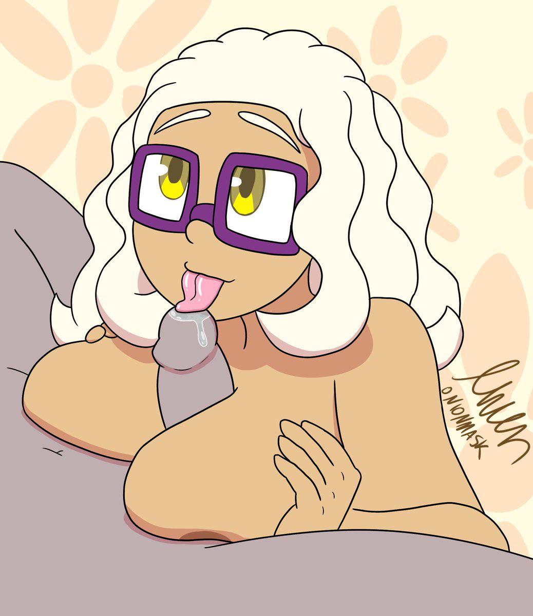 Erin Lovegood digital art featuring a busty, thick woman with long white curly hair and tan skin in various poses