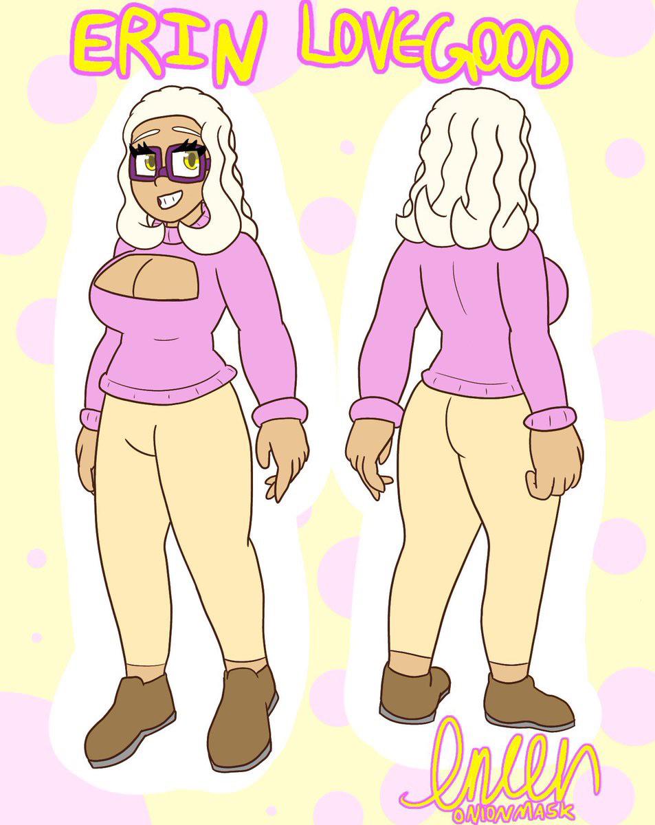 Erin Lovegood digital art featuring a busty, thick woman with long white curly hair and tan skin in various poses