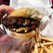 I got the Mama Mia Burger from RG Burgers in Denton, Texas! It has fire roasted red peppers, crispy fried onions, grilled portabella mushrooms &amp; basil mayo on it. Incredible!