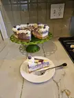 So one of my favorite things. A new recipe. White chocolate and blue berry cheese cake. I think it turned out really pretty. 