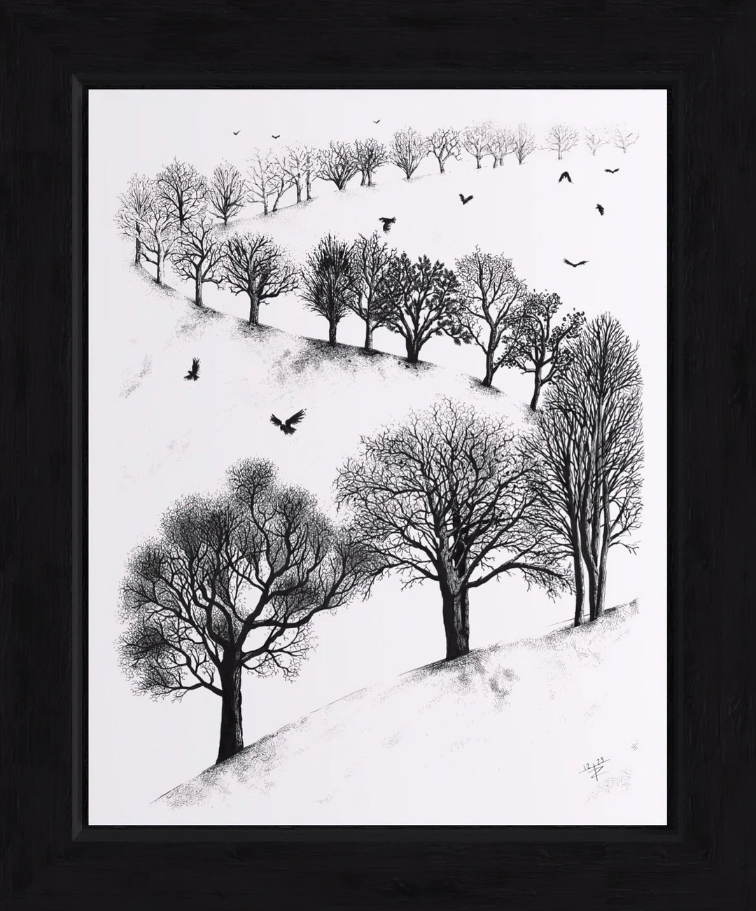 Winter Tree Line, Pen and Ink drawing by me. | Scrolller