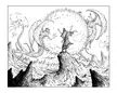 A drawing of a wizard battling demons by David Birch Ellis
