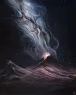 Primordial Earth, my acrylic painting inspired by the night sky and the volcanoes of Kamchatka, 40x50 cm.