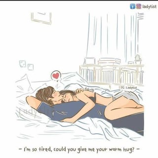 Ladytist illustration of a couple lying down and cuddling in bed with a heart bubble above them