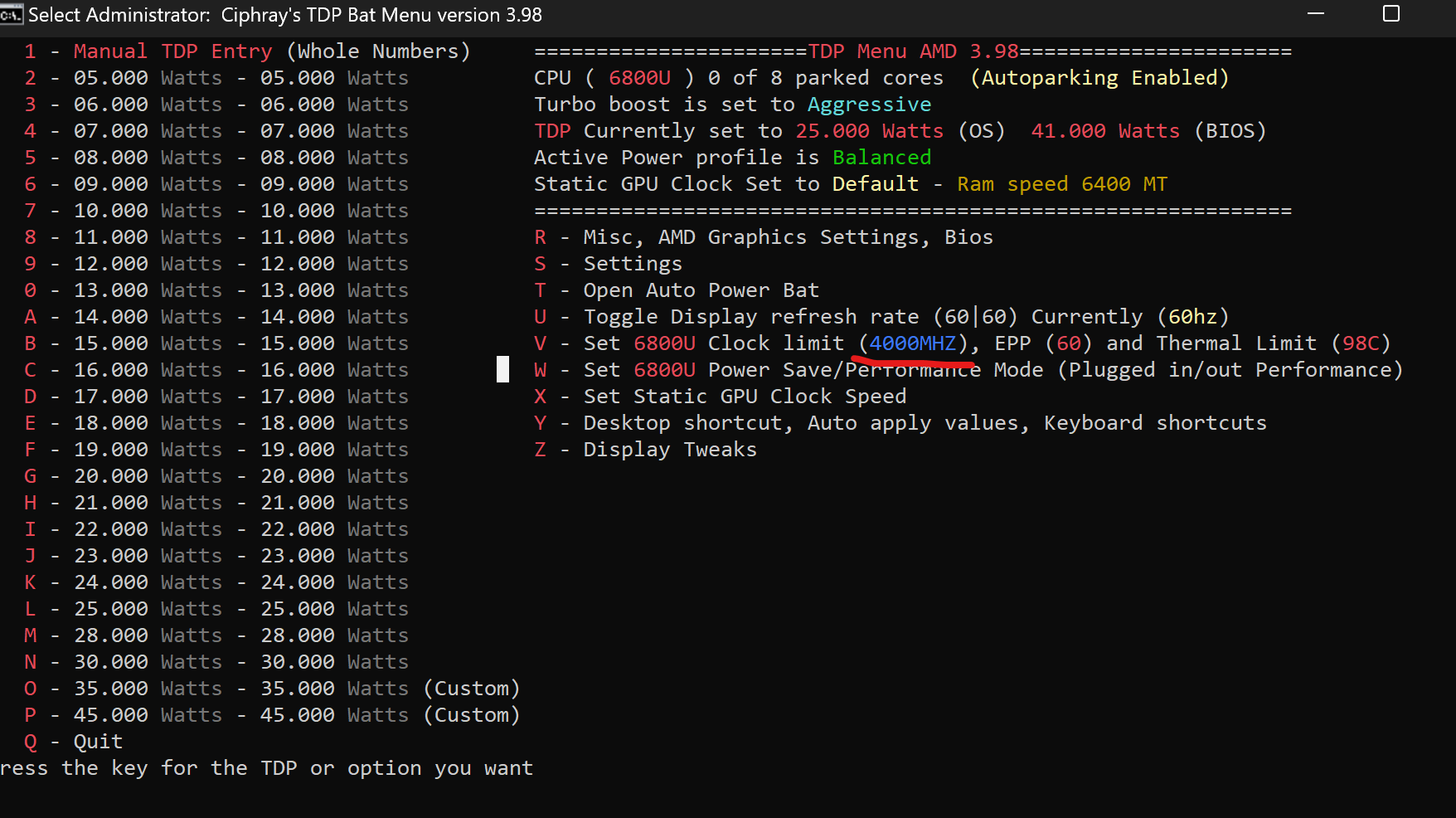 6800u > TDP Tool click limit default setting?