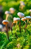 A bunch of Pinwheel mushroom (Marasmius rotula) growing in the moss [1080x681] [OC]