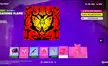 Fortnite Battle Pass menu featuring butterfly artwork, item icons, and a pink-haired character with sunglasses