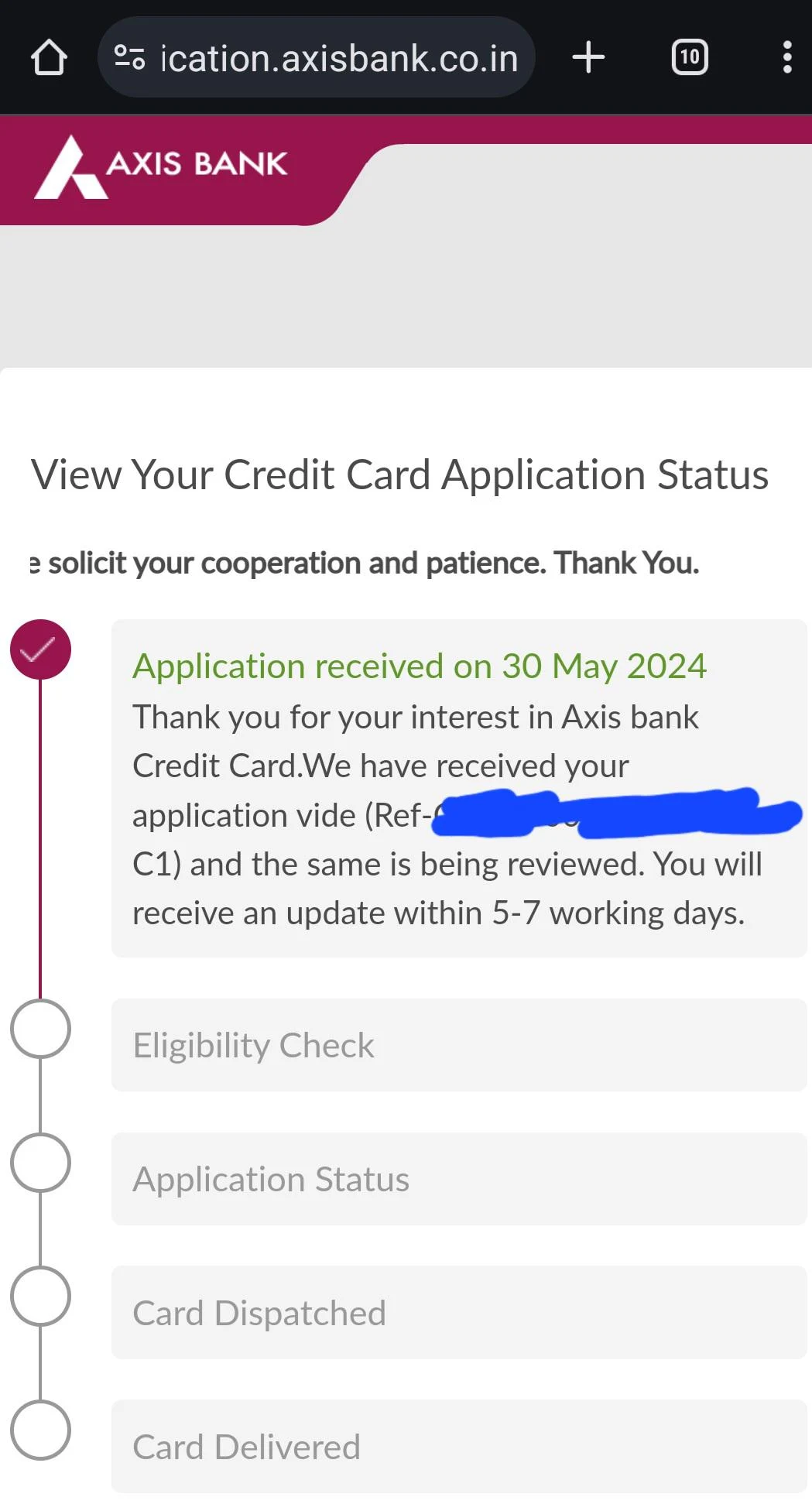 Axis Card application stuck in Application Recieved since a month. How ...