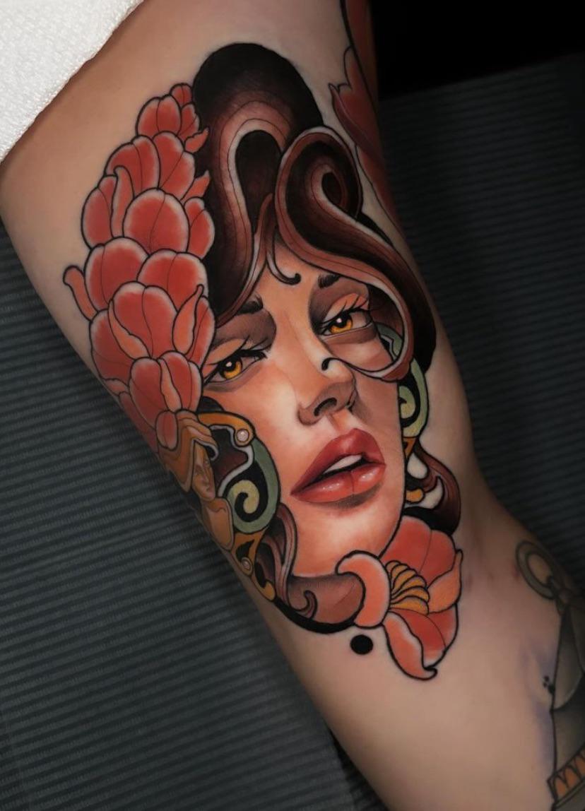 Neo trad girl by triguer tattoo from costa rica