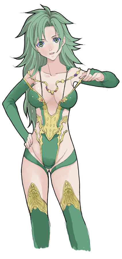 Rydia in green and gold fantasy attire from Final Fantasy, anime art by Shiwasu and Miyano