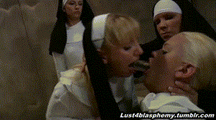 Nuns forced deepthroat kiss with a man in a white robe