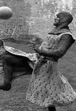 John Cleese taking a break on the set of Monty Python and the Holy Grail (1975)