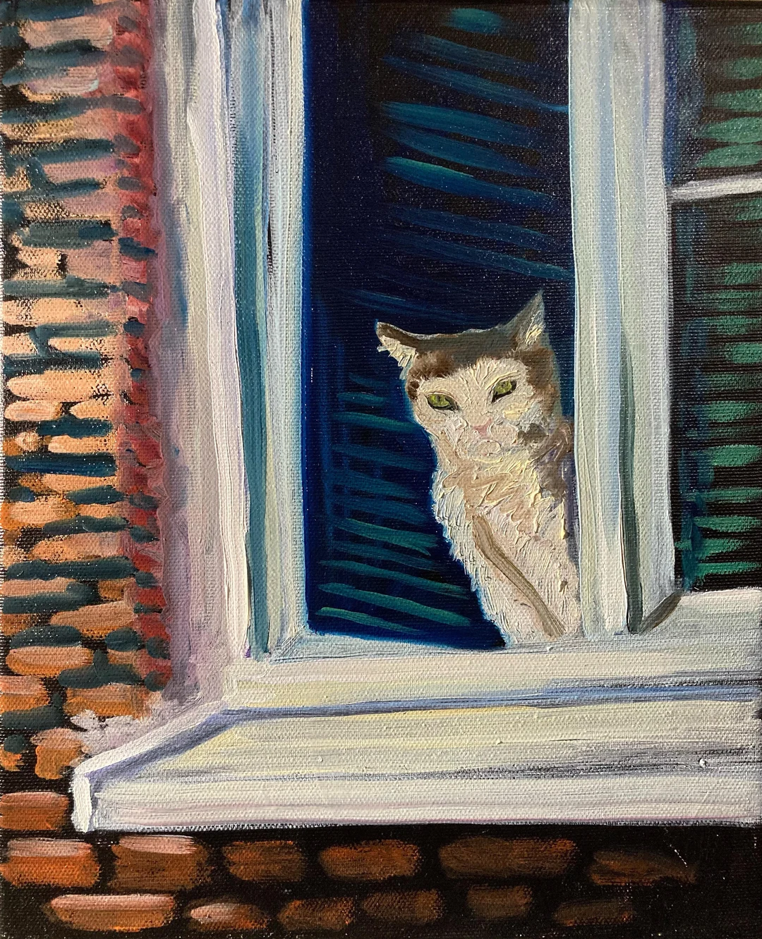 Grumpy cat in the window, me, oil on canvas, 2022 | Scrolller