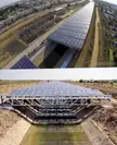 Solar panels being installed over canals in India. It prevents water evaporation, doesn't use extra land and keeps solar panels cooler.