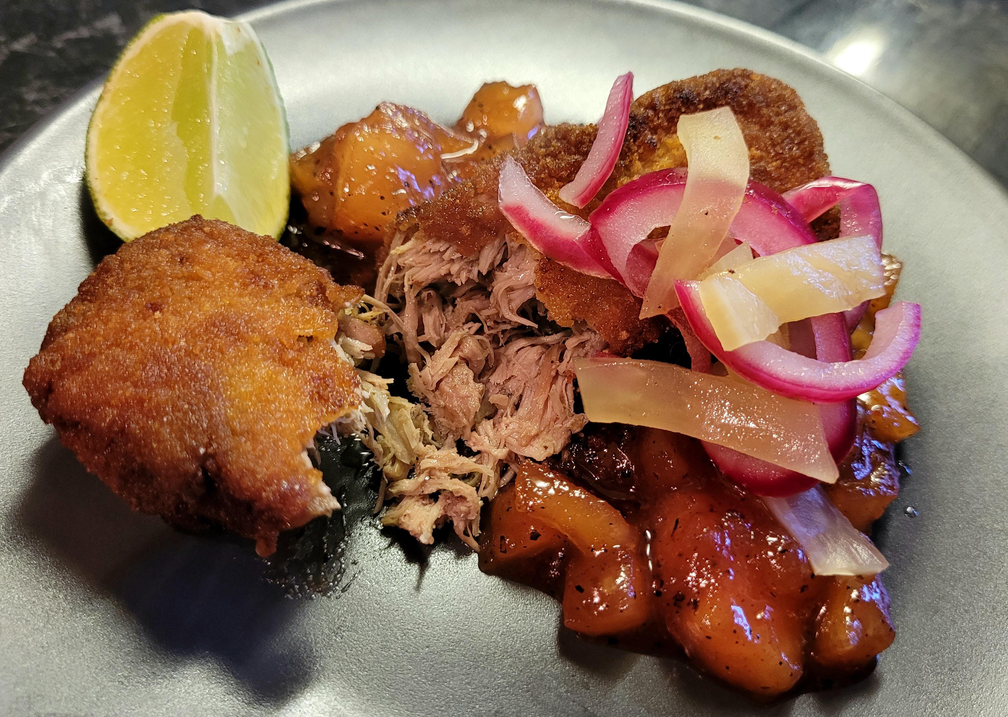 [Homemade] Crispy f'in rabbit, apple and chilli jam and mixed pickles ...