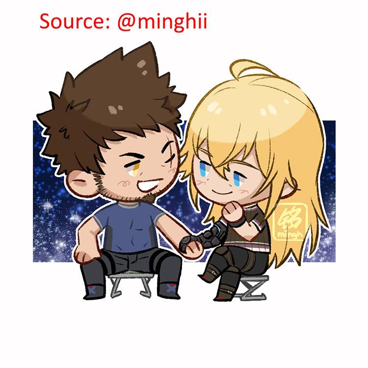 Rex and Tora from Xenoblade Chronicles 2 in yaoi and hentai anime art, kissing and engaging in sexual intimacy.