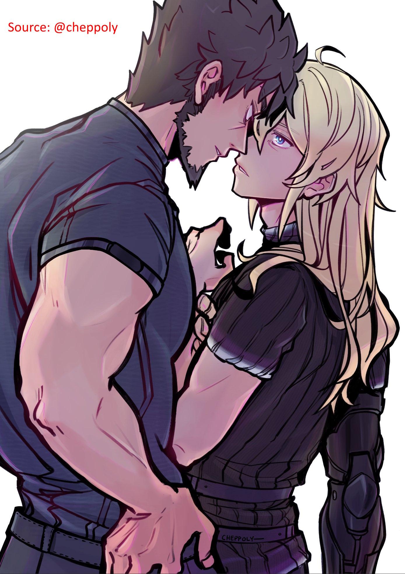 Rex and Tora from Xenoblade Chronicles 2 in yaoi and hentai anime art, kissing and engaging in sexual intimacy.