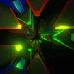 RGB Triangle Tunnel BLAST I by Xponentialdesign featuring a pulsing neon geometric tunnel in an abstract digital space