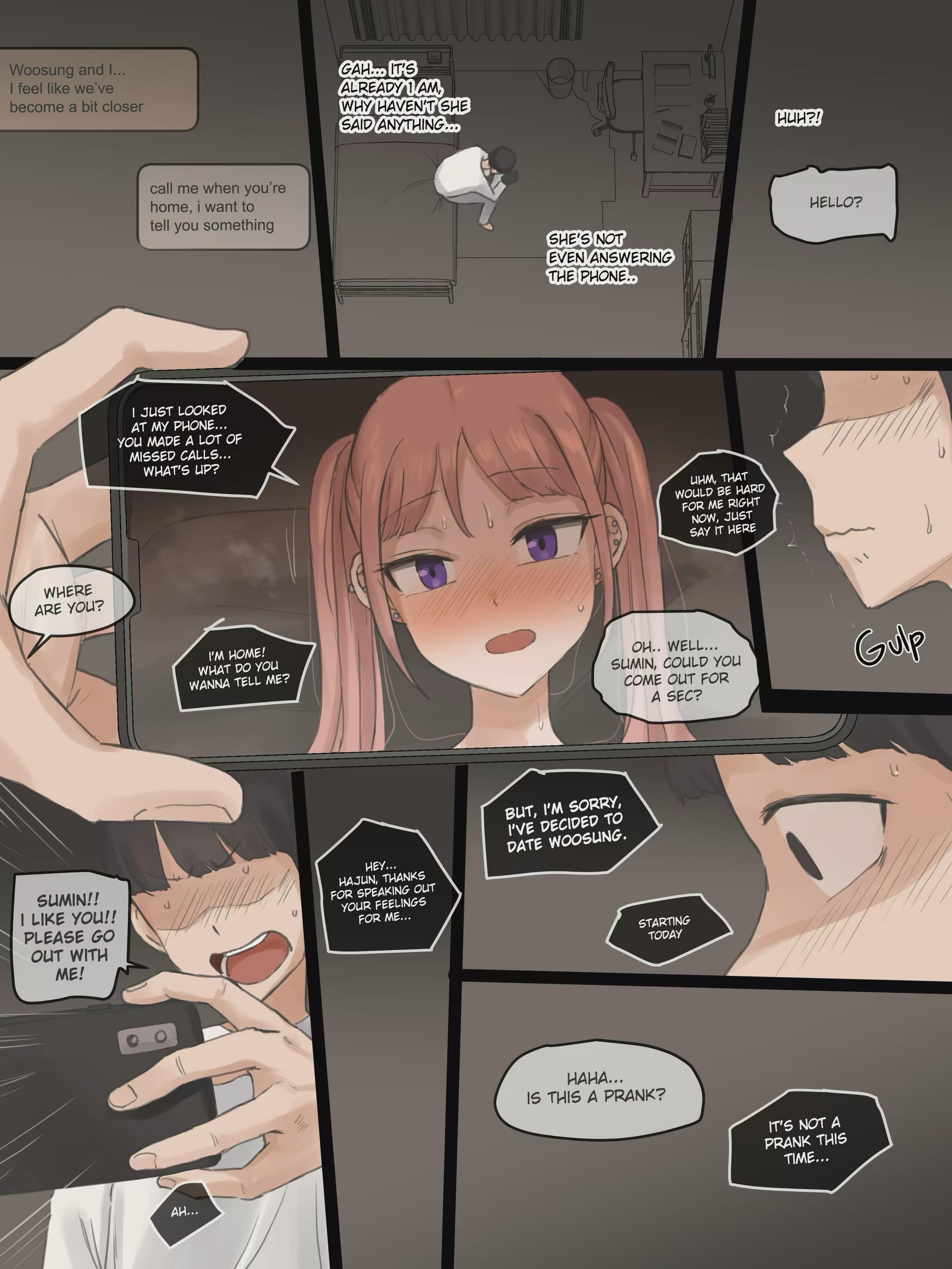 NTR hentai doujinshi featuring a busty pink haired woman and a man in various sexual positions.