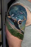 F4U Corsair tattoo - photo realism by Braxton Raethaford in Greensboro, NC