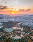 83 Tower and the E-World theme park on Duryu Mountain surrounded by the dense cityscape of Daegu, South Korea.