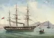 A steam frigate of the Royal Navy underway in the bay of Naples; Tommaso de Simone