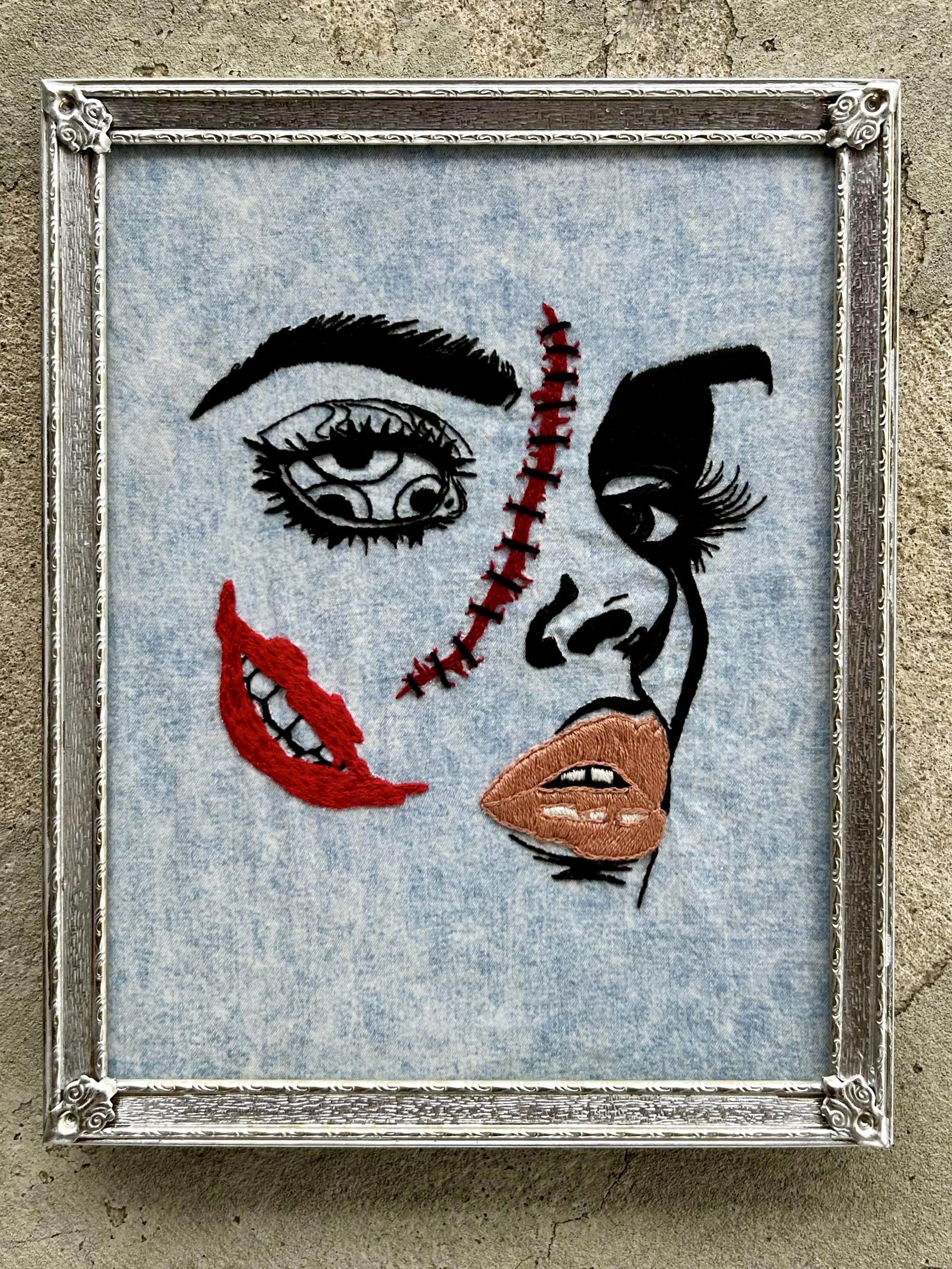 I call her Eliza Sue. Hand embroidery inspired by The Substance.