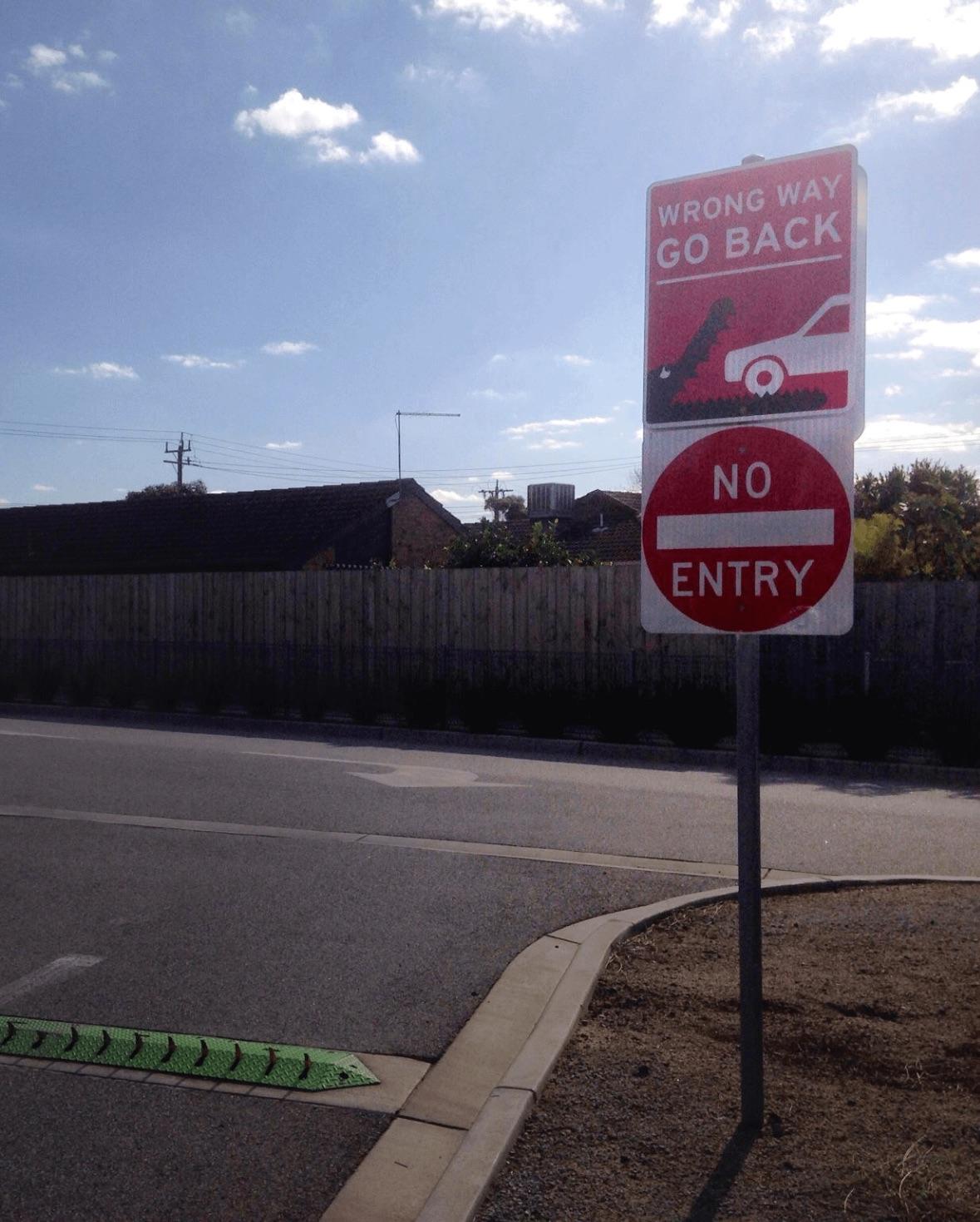 Spike strip warning sign in Australia