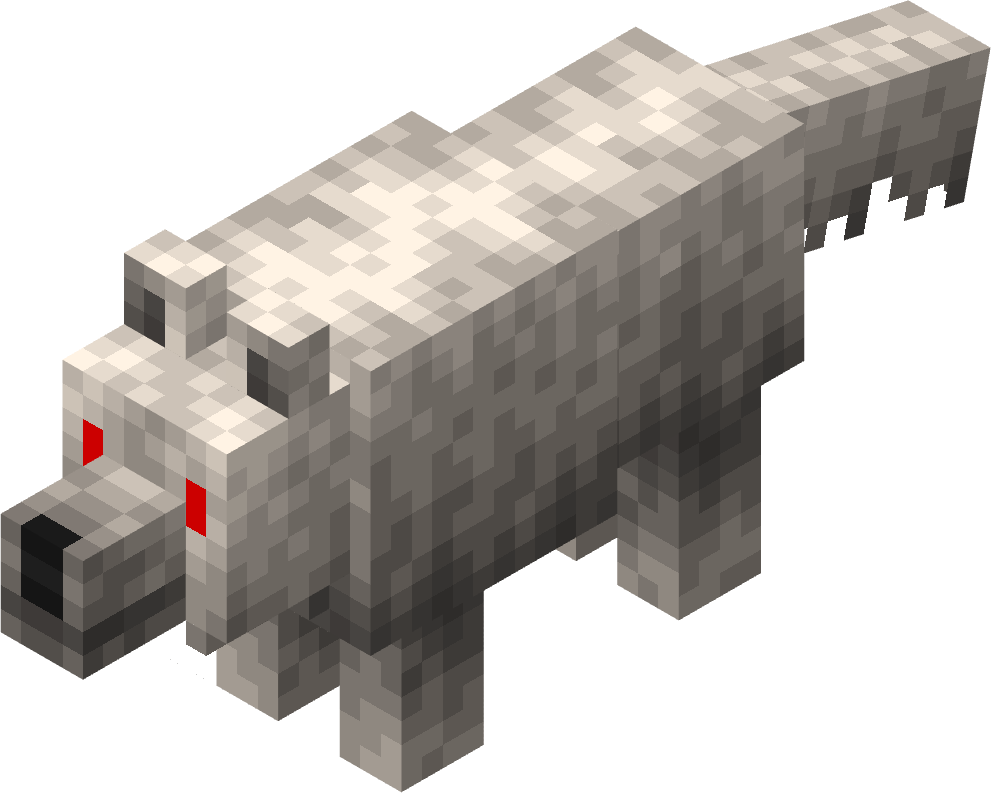 Direwolf Minecraft character and wolves in various colors and poses against a black background