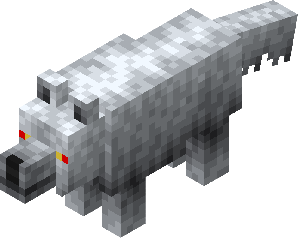 Direwolf Minecraft character and wolves in various colors and poses against a black background