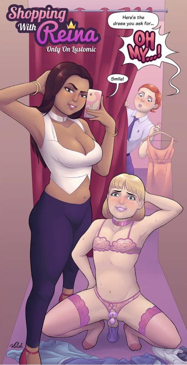Snowsissy, a slim white trans woman with light blue hair, in a sissy and crossdressing art sequence with an anatomy diagram