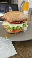 Roast Turkey, Mashed Avocado, havarti, bacon, and roasted red pepper airlines on toasted Ciabatta.