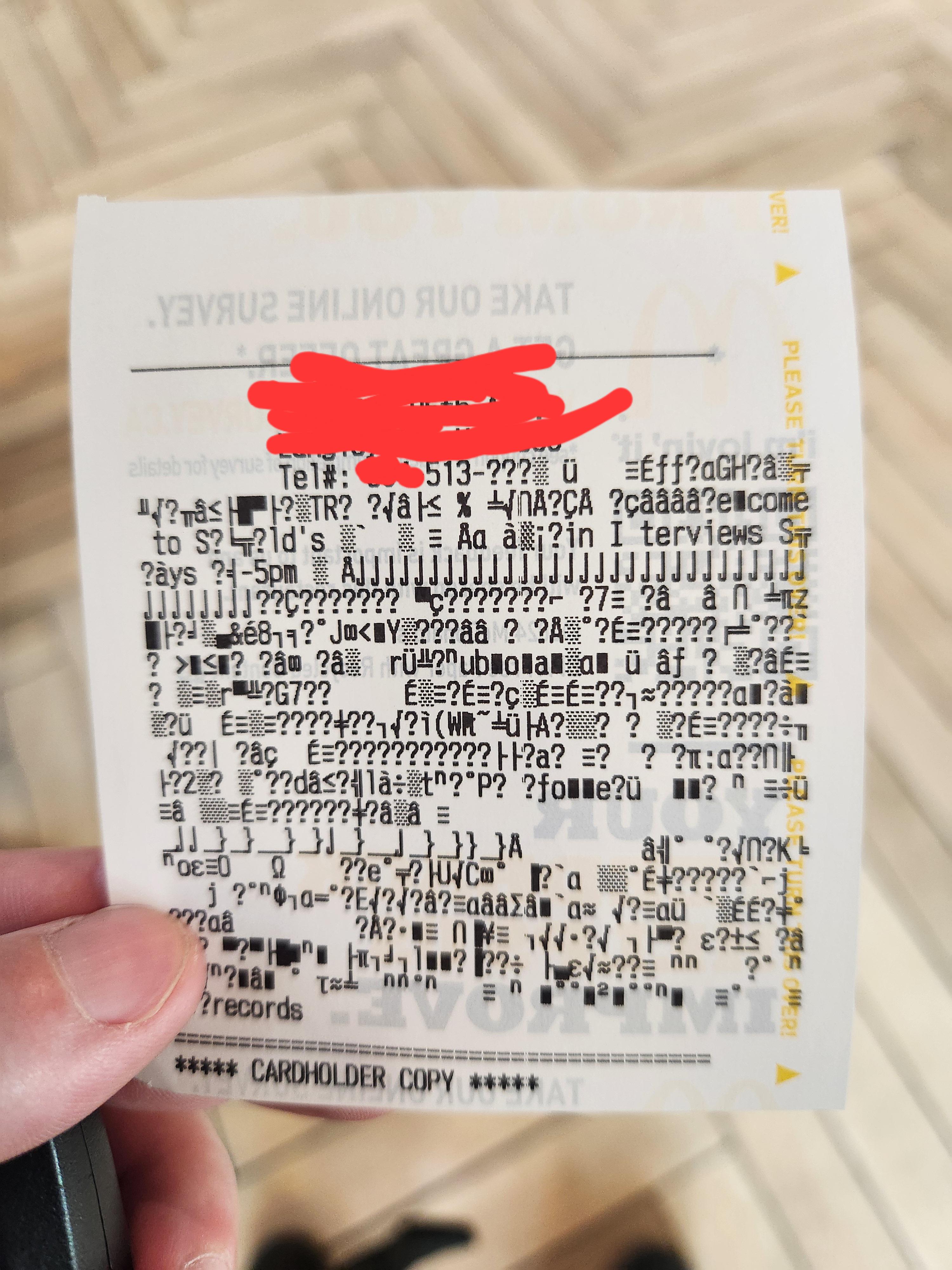 My McDonald's receipt looks like a fallout hacking screen. Scrolller