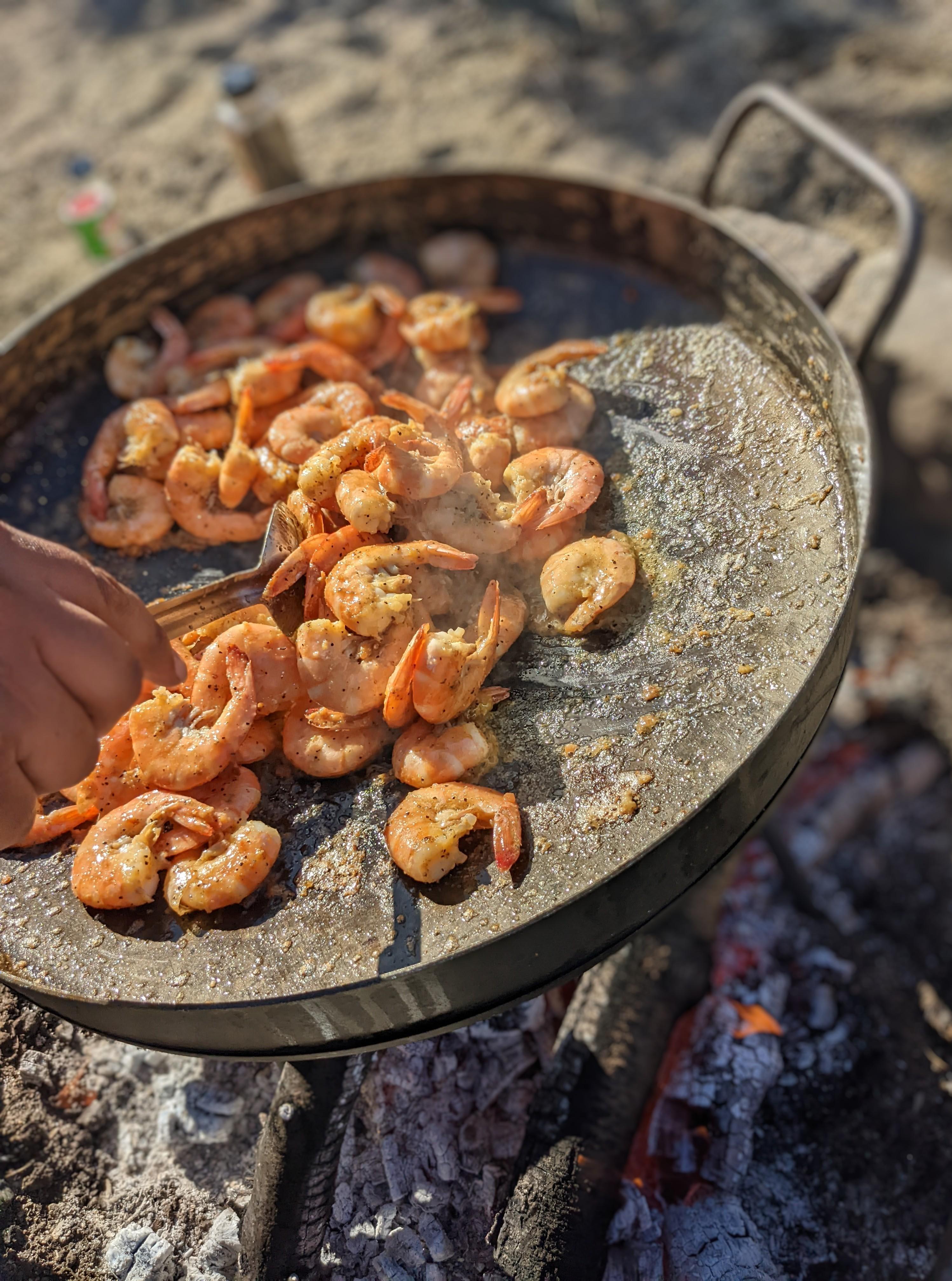 [homemade] Shrimp over an open fire with a sauce made from chili ...