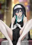 Nun Venti by ikemeru18, an anime woman with short blue hair in a black sleeveless nun dress and white veil