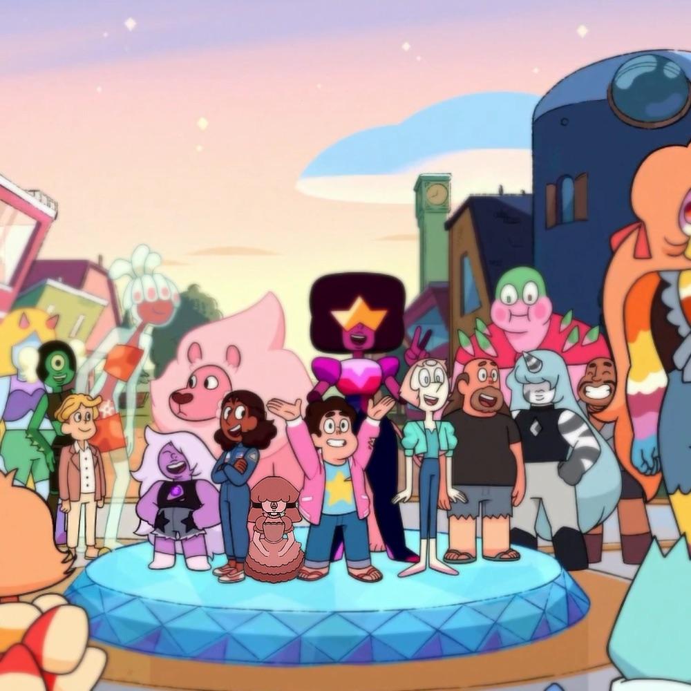 Steven Universe fan art of Blush Pink Padpa characters in a group and individual concept designs.