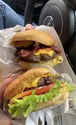 Burger with cheddar and bacon or lettuce and tomato