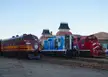 Three eras of EMD power sit side by side at North Conway, NH last evening. From left to right is Boston & Maine F7A #4266, Boston & Maine GP9 #1741 and Conway Scenic Railroad ex-Maine Central GP38 #255.