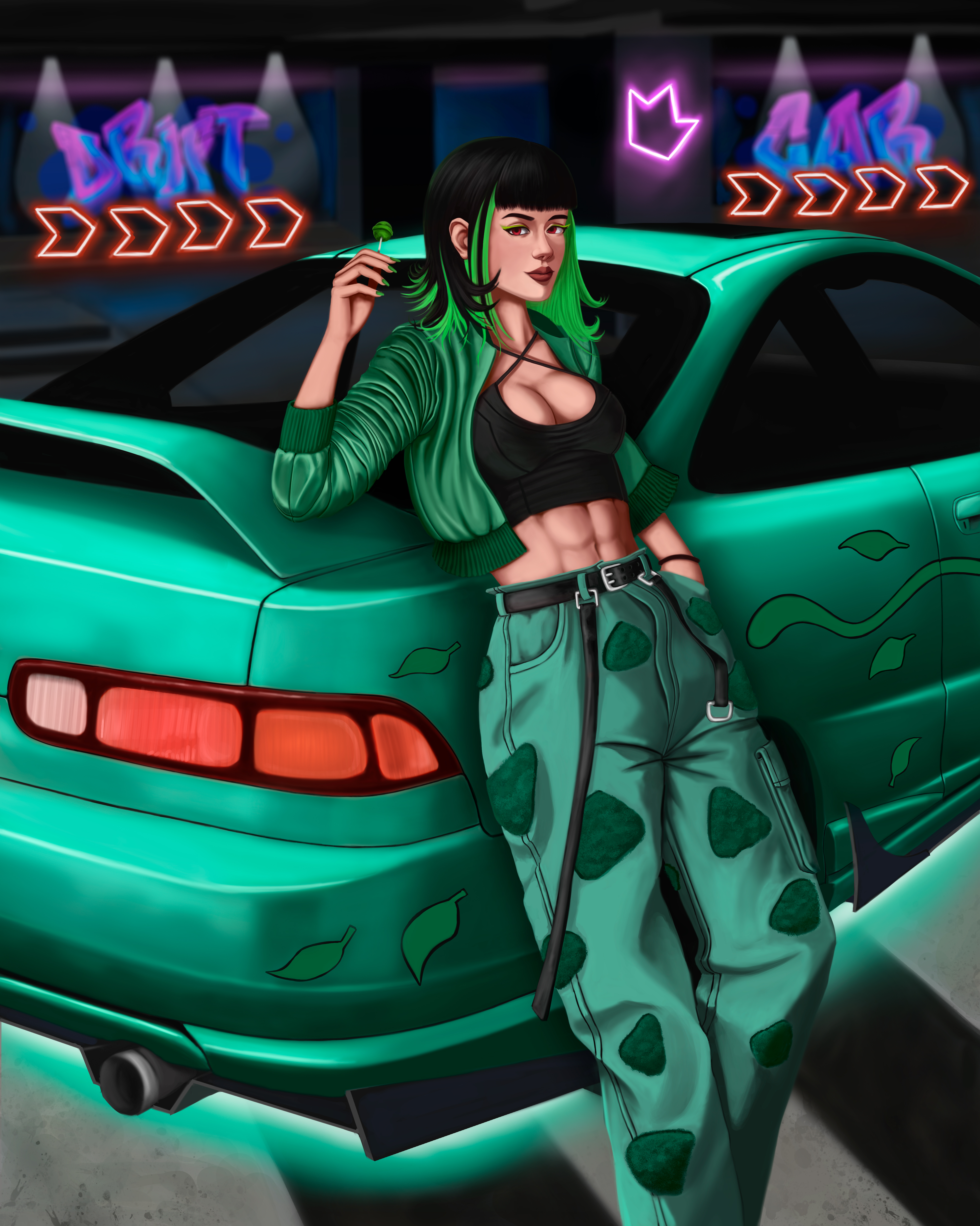 Semi realistic anime art and fan art featuring diverse characters with tattoo sleeves, a dragon, and street fashion