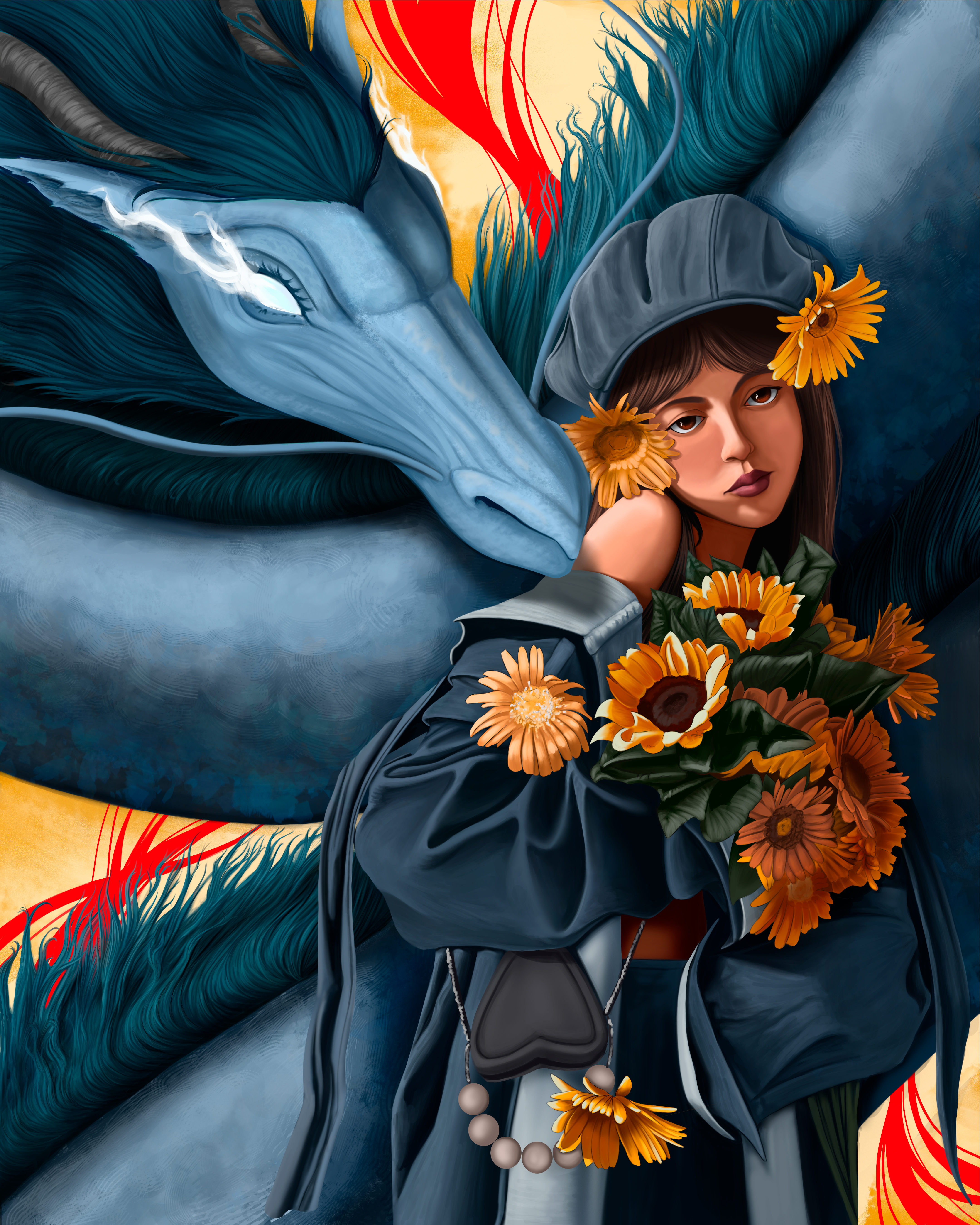 Semi realistic anime art and fan art featuring diverse characters with tattoo sleeves, a dragon, and street fashion