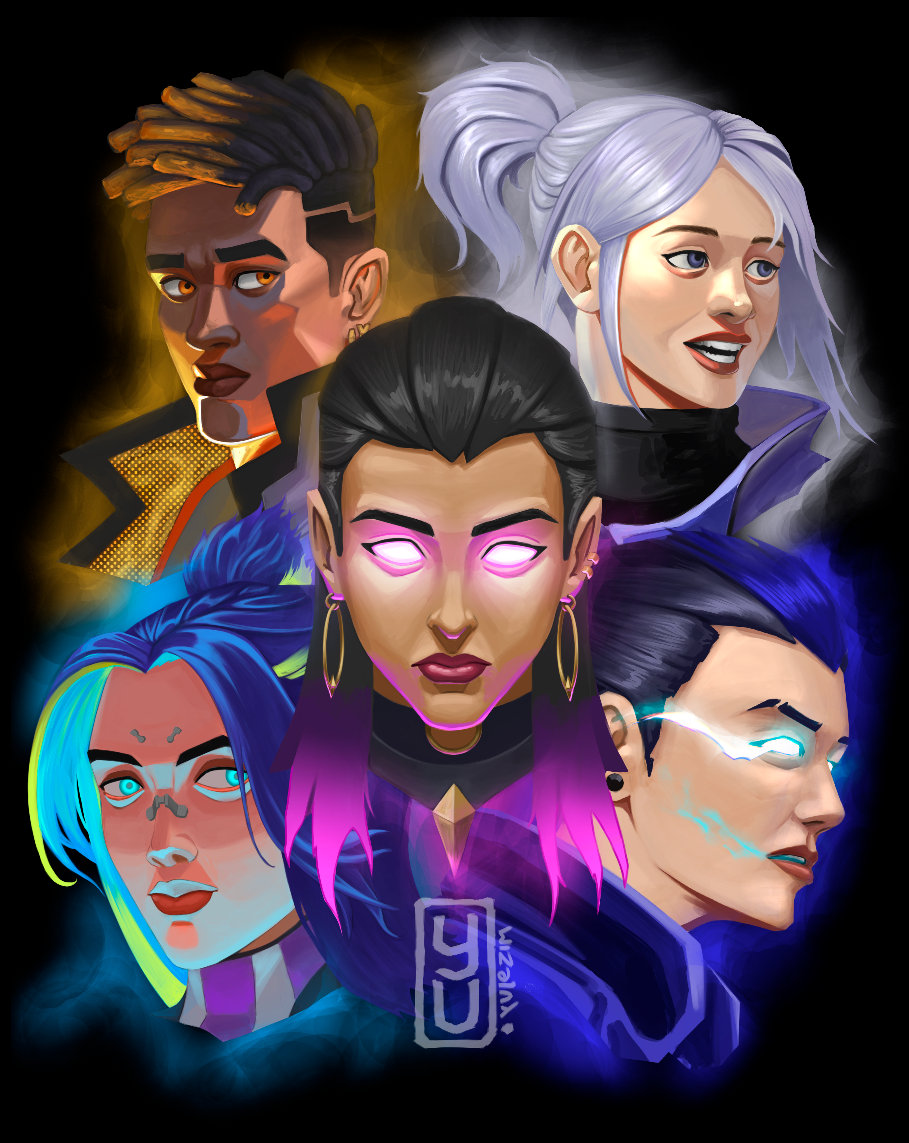 Semi realistic anime art and fan art featuring diverse characters with tattoo sleeves, a dragon, and street fashion