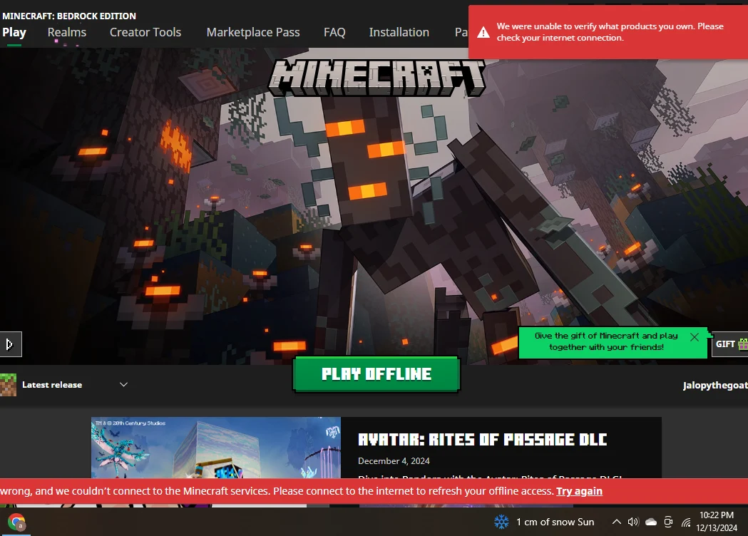 Minecraft launcher seems to think im offline?? | Scrolller