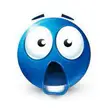 A blue 3D emoji face with wide eyes and an open mouth expressing shock, a cursed meme for a profile picture.