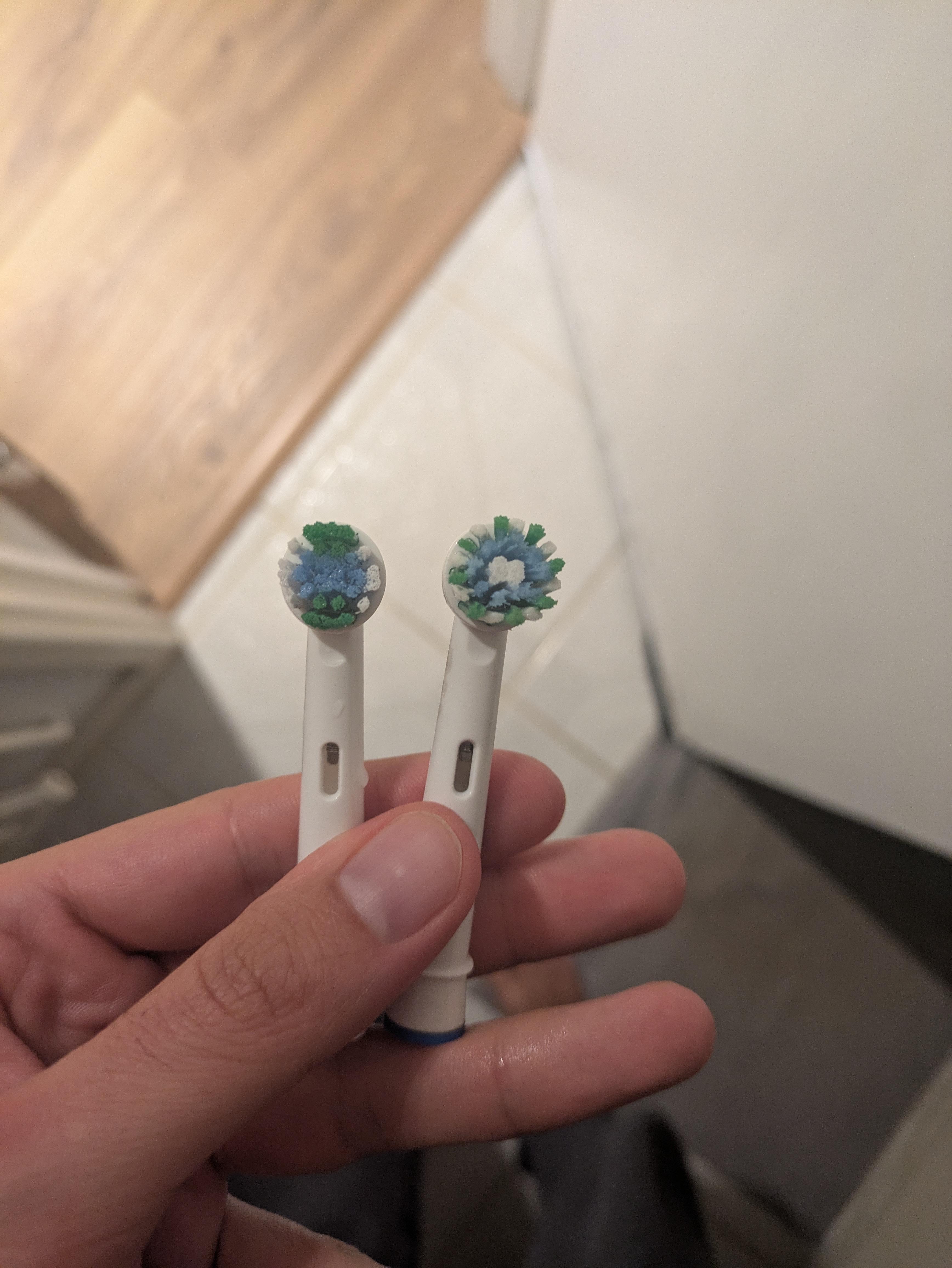 Toothbrush heads shrinkflation, left is the new one | Scrolller